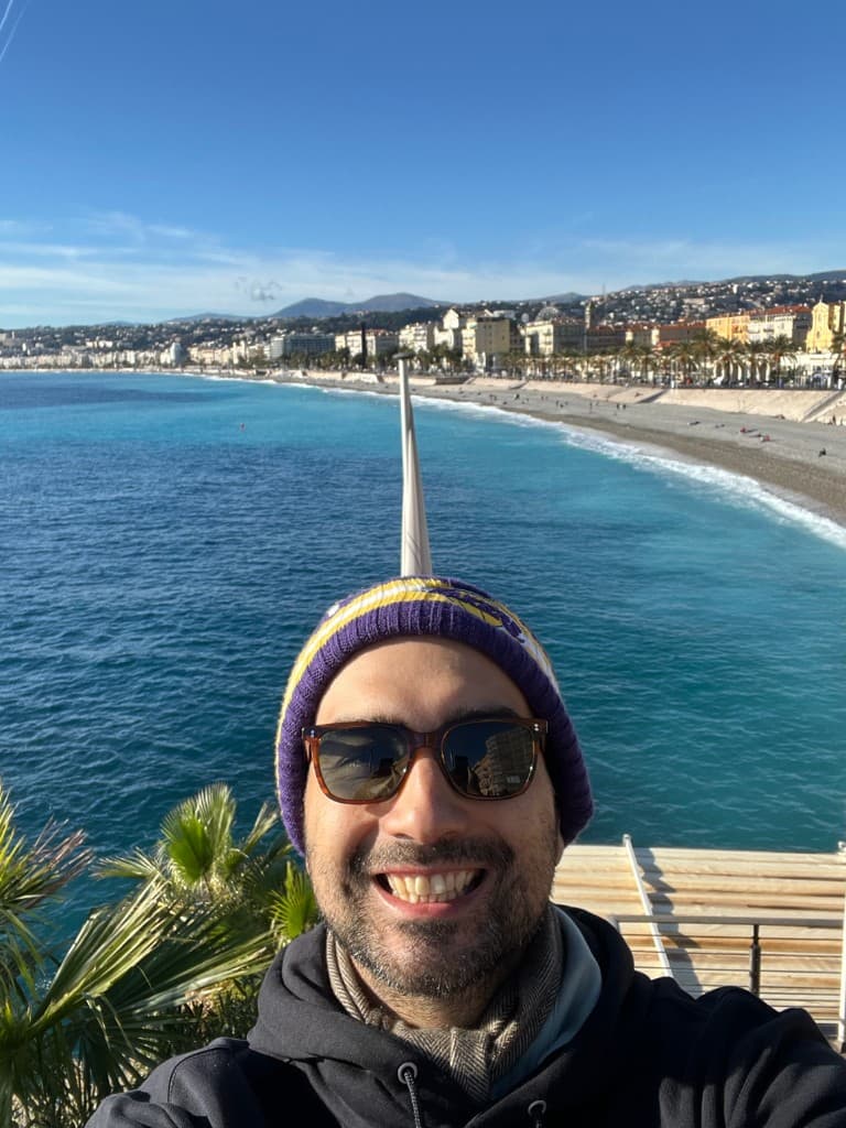 Ray, smiling, on the waterfront